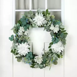 Hot White Dahlia and Lamb's Ear Eucalyptus Wreath Wreaths