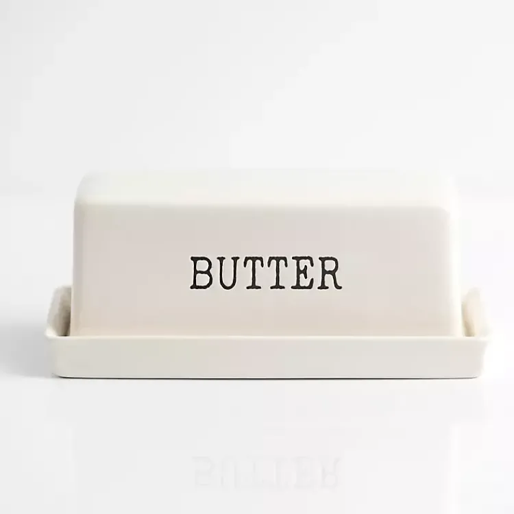 Kirklands Home Kitchen Accessories|Debossed Butter Dish White