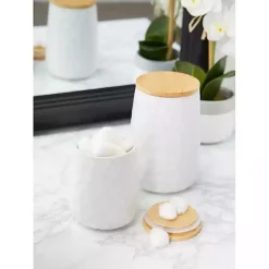 Kirklands Home Kitchen Storage|Dimpled Bamboo Canisters, Set of 2 White