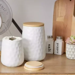 Kirklands Home Kitchen Storage|Dimpled Bamboo Canisters, Set of 2 White