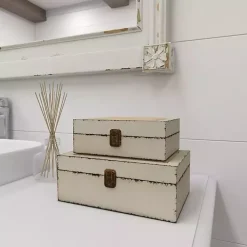 Clearance Distressed Burlap Wooden Boxes, Set of 2 Baskets & Boxes