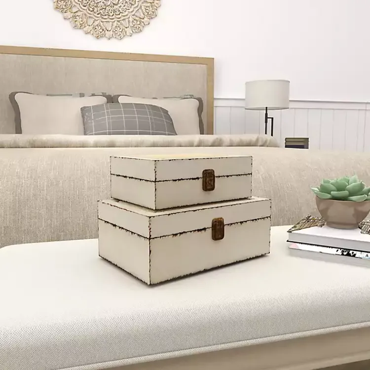 Clearance Distressed Burlap Wooden Boxes, Set of 2 Baskets & Boxes