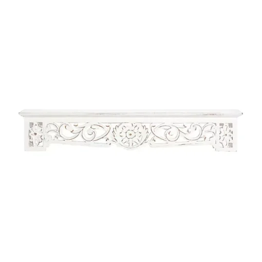 Kirklands Home Shelves|White Distressed Wood Carved Floral Shelf