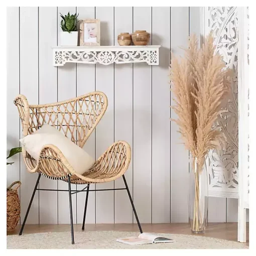 Kirklands Home Shelves|White Distressed Wood Carved Floral Shelf