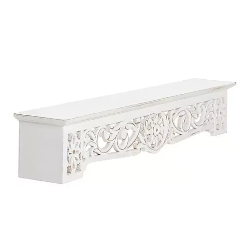 Kirklands Home Shelves|White Distressed Wood Carved Floral Shelf