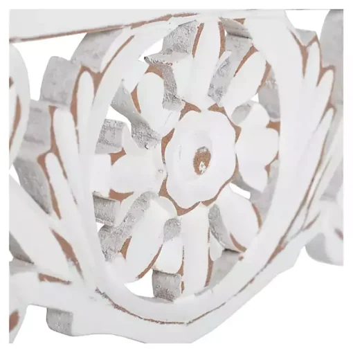 Kirklands Home Shelves|White Distressed Wood Carved Floral Shelf