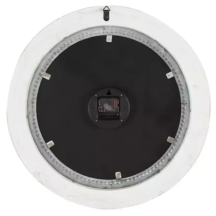 Kirklands Home Clocks|White Distressed Wood Round Beaded Wall Clock