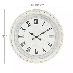 Kirklands Home Clocks|White Distressed Wood Round Beaded Wall Clock