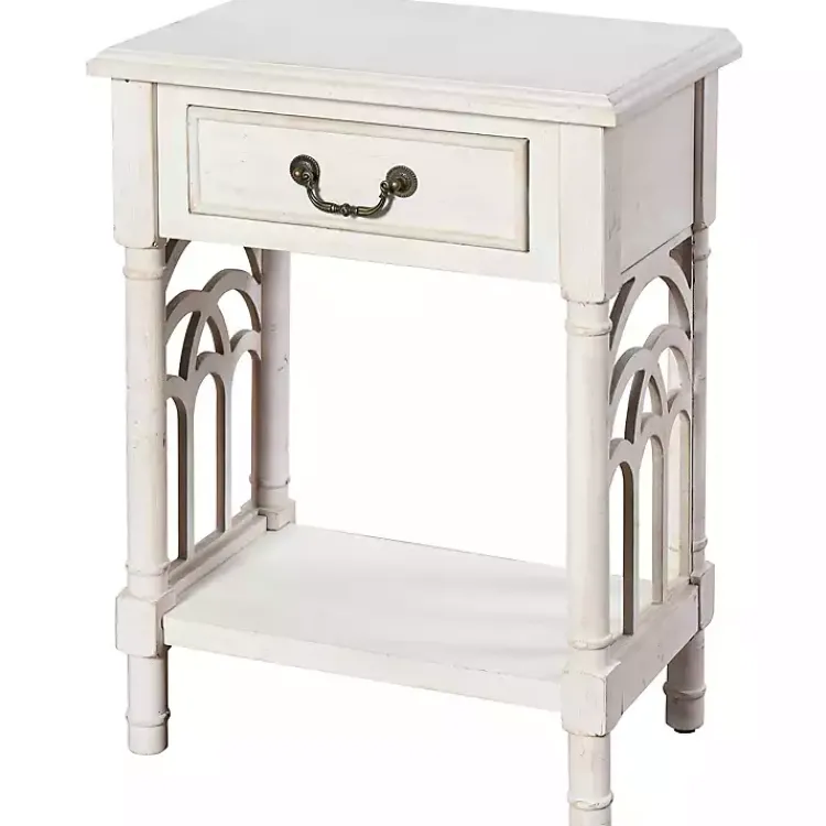 Kirklands Home Accent & End Tables|1-Drawer Cathedral Sides Accent Table White