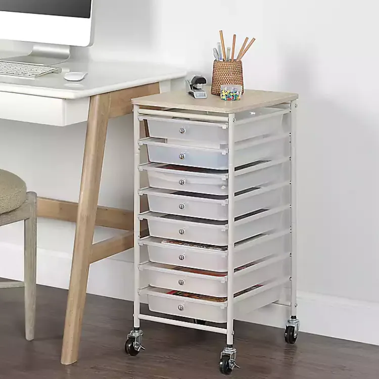Kirklands Home Office Furniture|8-Drawer Rolling Storage Cart White