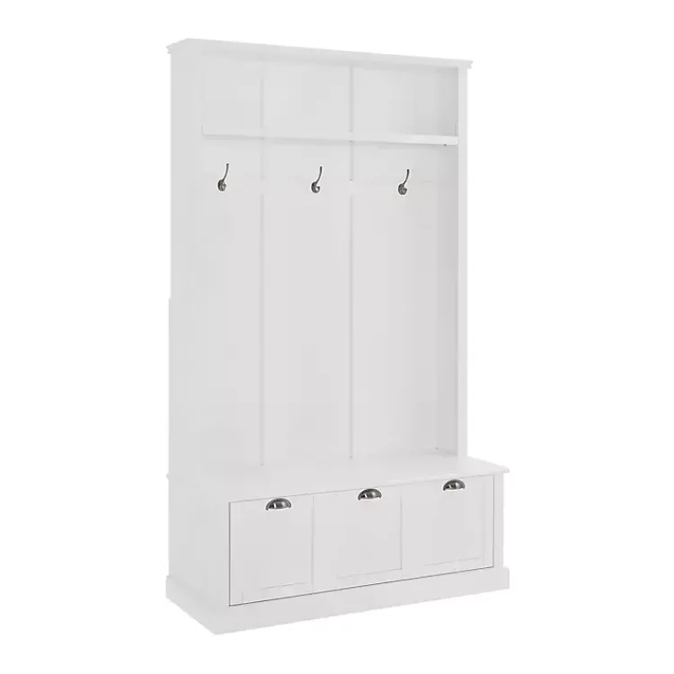 Kirklands Home Entryway Furniture|White Ellison Hall Tree with Storage Bench