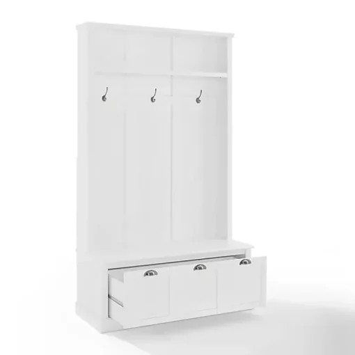 Kirklands Home Entryway Furniture|White Ellison Hall Tree with Storage Bench