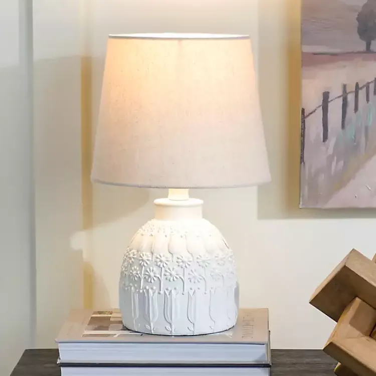 Kirklands Home Table Lamps|White Embossed Flowers Table Lamp Ivory