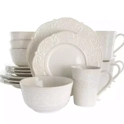 Kirklands Home Dinnerware|Embossed Scalloped 16-pc. Dinnerware Set White