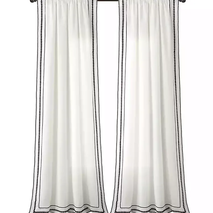 Kirklands Home Curtains & Drapes|Embroidered Ric Rac Curtain Panel, 84 in. White