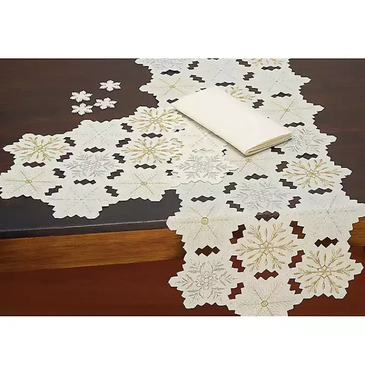 Kirklands Home Table Linens|White Embroidered Snowflakes Table Runner