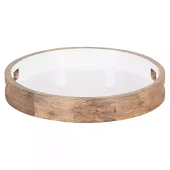 Outlet White Enameled Round Mango Wood Tray Decorative Trays