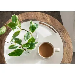 Outlet White Enameled Round Mango Wood Tray Decorative Trays