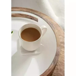 Outlet White Enameled Round Mango Wood Tray Decorative Trays