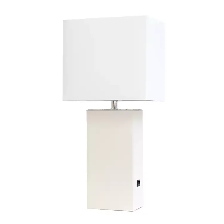 Kirklands Home Table Lamps|Faux Leather Charging Table Lamp White
