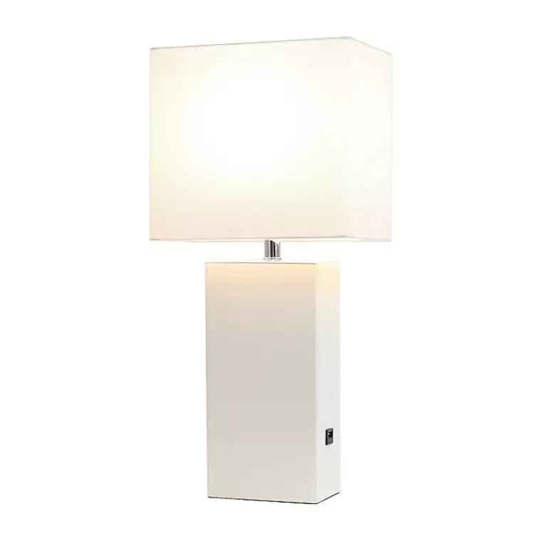 Kirklands Home Table Lamps|Faux Leather Charging Table Lamp White