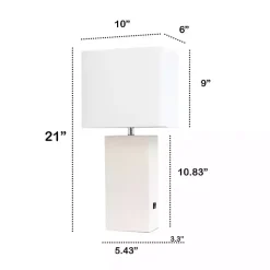 Kirklands Home Table Lamps|Faux Leather Charging Table Lamp White