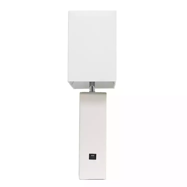 Kirklands Home Table Lamps|Faux Leather Charging Table Lamp White