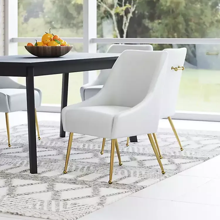 Kirklands Home Dining Chairs|Faux Leather Gold Maxine Dining Chair White
