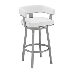 Kirklands Home Bar Stools & Counter Height Stools|Faux Leather Lorin Swivel Counter Stool White