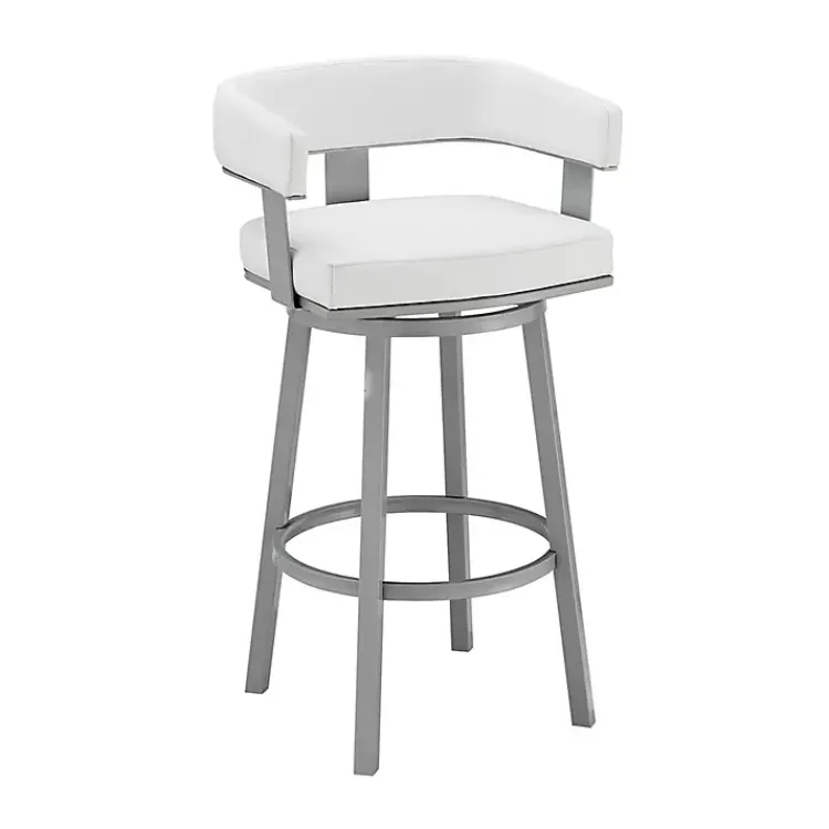 Kirklands Home Bar Stools & Counter Height Stools|Faux Leather Lorin Swivel Counter Stool White