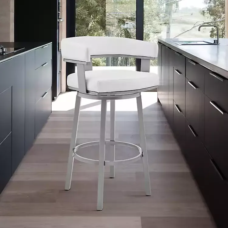 Kirklands Home Bar Stools & Counter Height Stools|Faux Leather Lorin Swivel Counter Stool White