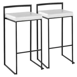 Kirklands Home Bar Stools & Counter Height Stools|Faux Leather Stackable Bar Stools, Set of 2 White