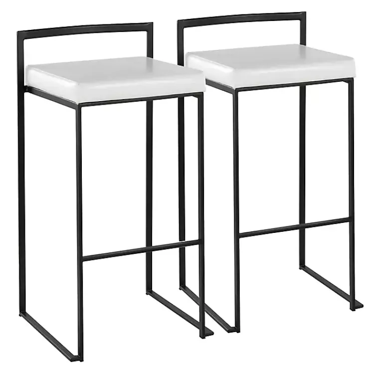 Kirklands Home Bar Stools & Counter Height Stools|Faux Leather Stackable Bar Stools, Set of 2 White