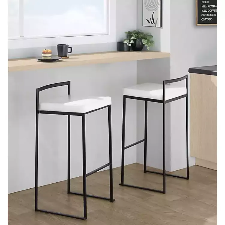 Kirklands Home Bar Stools & Counter Height Stools|Faux Leather Stackable Bar Stools, Set of 2 White