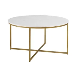 Kirklands Home Coffee Tables|Faux Marble & Gold X-Base Coffee Table White