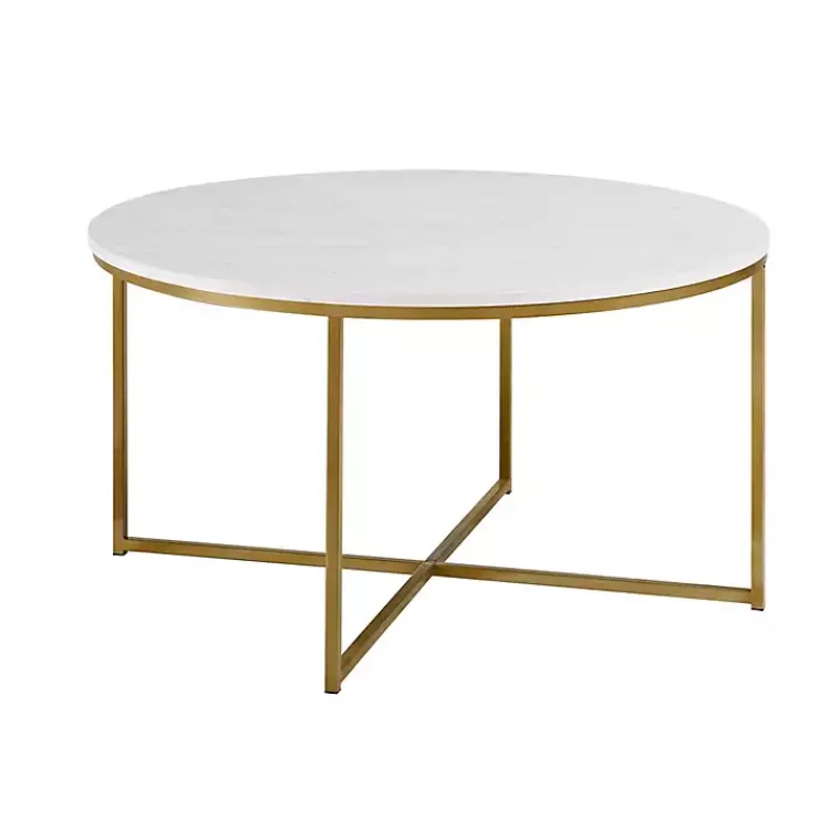 Kirklands Home Coffee Tables|Faux Marble & Gold X-Base Coffee Table White