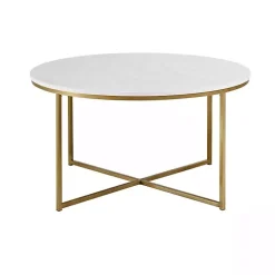 Kirklands Home Coffee Tables|Faux Marble & Gold X-Base Coffee Table White