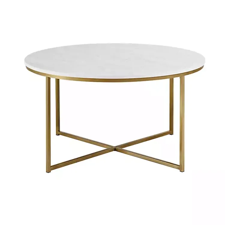 Kirklands Home Coffee Tables|Faux Marble & Gold X-Base Coffee Table White