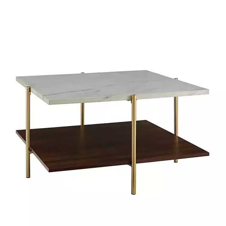 Kirklands Home Coffee Tables|White Faux Marble and Brown Wood Coffee Table