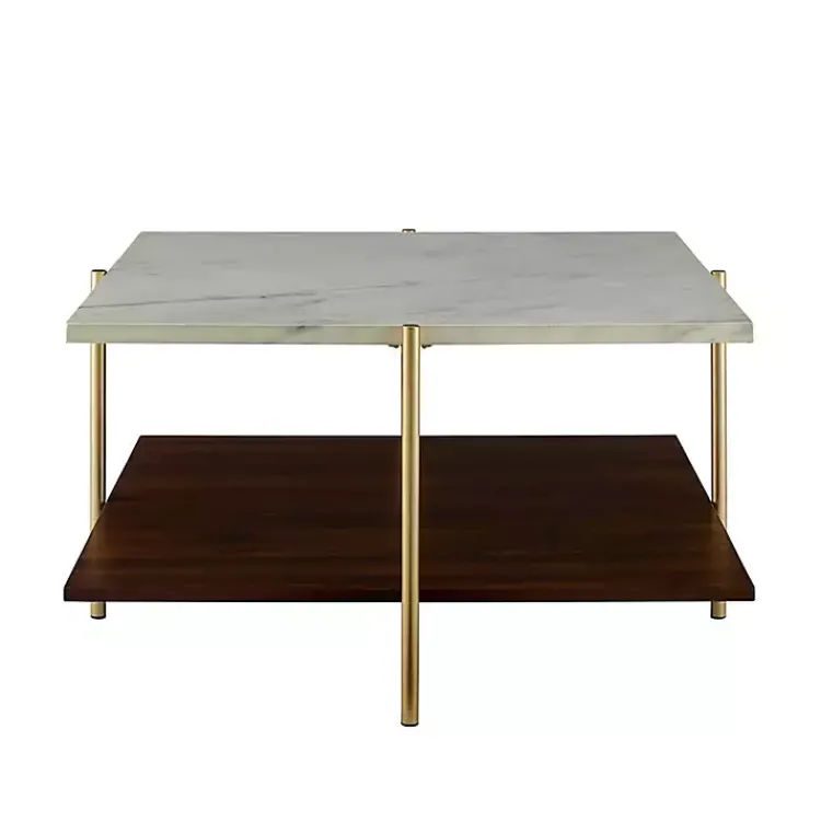 Kirklands Home Coffee Tables|White Faux Marble and Brown Wood Coffee Table