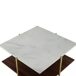 Kirklands Home Coffee Tables|White Faux Marble and Brown Wood Coffee Table