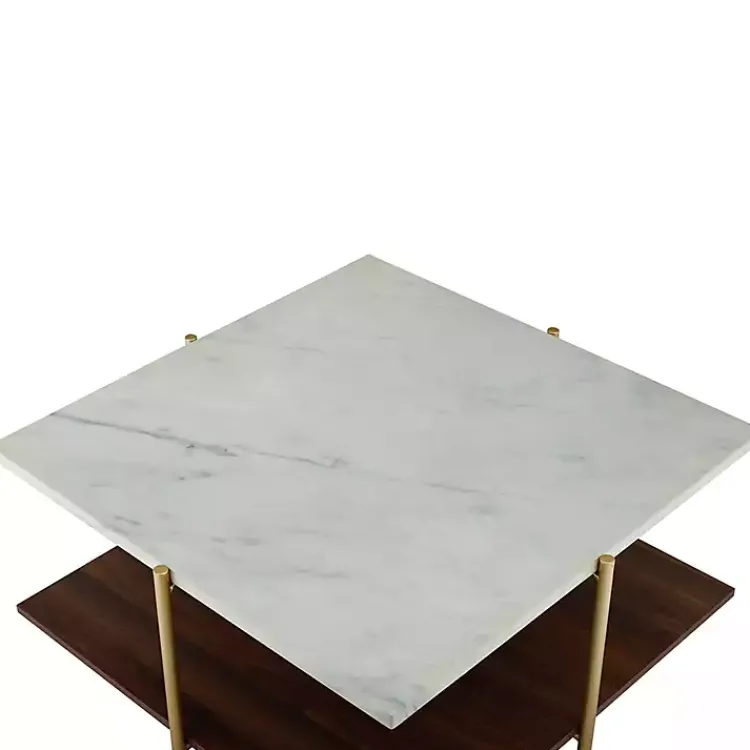 Kirklands Home Coffee Tables|White Faux Marble and Brown Wood Coffee Table