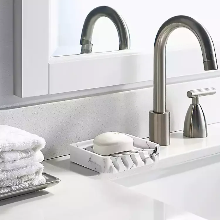 Kirklands Home Bathroom Accessories|Faux Marble Elevated Soap Dish White