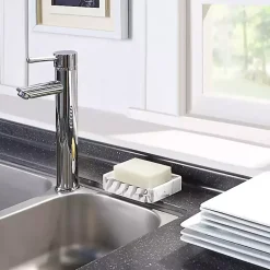 Kirklands Home Bathroom Accessories|Faux Marble Elevated Soap Dish White