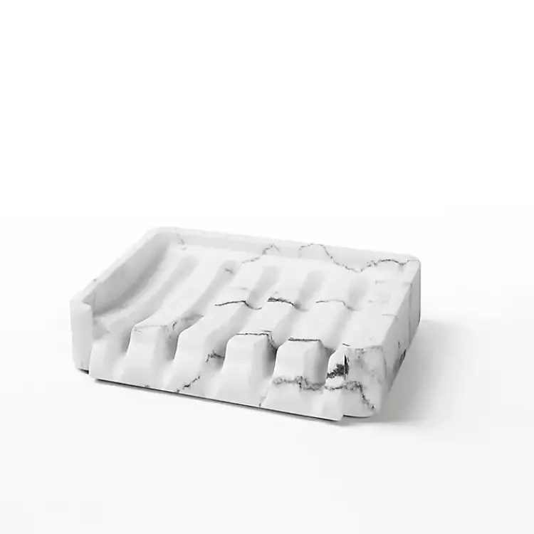 Kirklands Home Bathroom Accessories|Faux Marble Elevated Soap Dish White