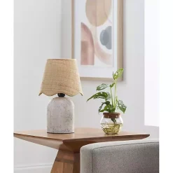 Kirklands Home Table Lamps|Faux Stone Table Lamp with Scalloped Shade White