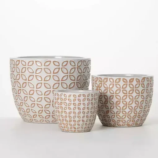 Kirklands Home Planters|White Geometric Clay Planters, Set of 3