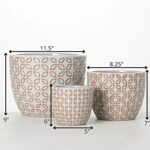 Kirklands Home Planters|White Geometric Clay Planters, Set of 3