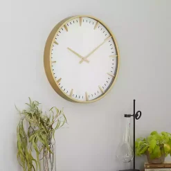 Kirklands Home Clocks|Glass Frame Gold Accent Wall Clock White