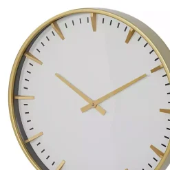 Kirklands Home Clocks|Glass Frame Gold Accent Wall Clock White